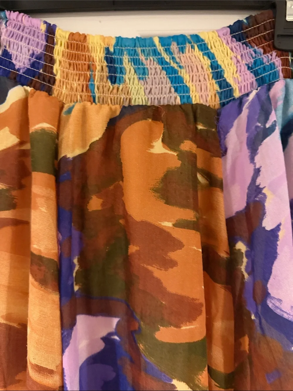 Abstract Multicolor Tie-Waist Maxi Skirt - Blue, Brown & Purple Large